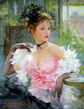  Cafe Art - Young lady on the cafe terrace Impressionist